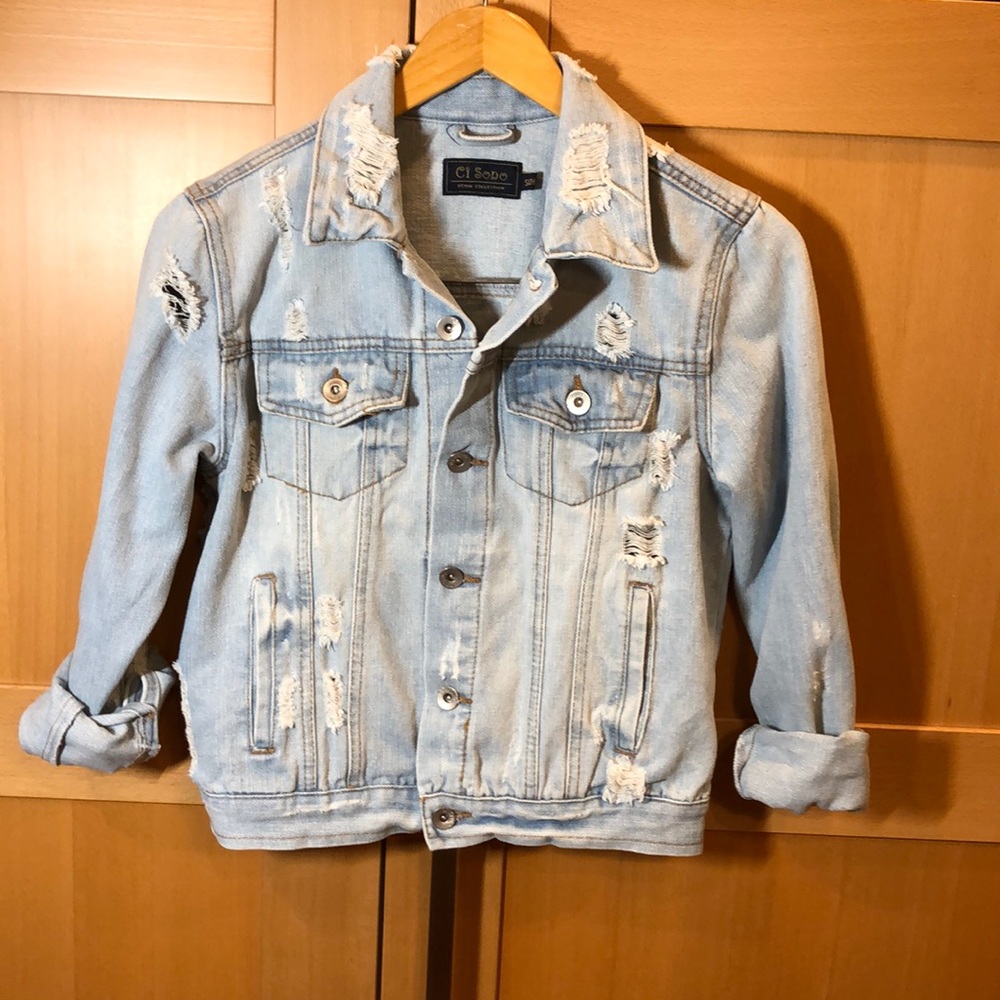Light Wash Destroyed Denim Jacket